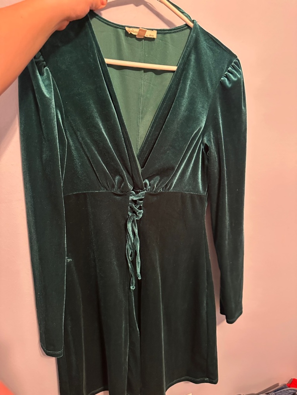 BeBop Emerald Green Velvet Long Sleeve Wrap Dress